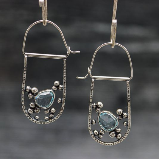 Boucles d'oreilles vintage pendantes en argent avec pierres - Lydieannejewelry