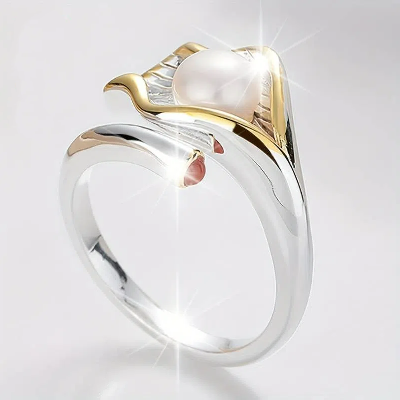 Bague vintage en or et argent avec perle - Lydieannejewelry