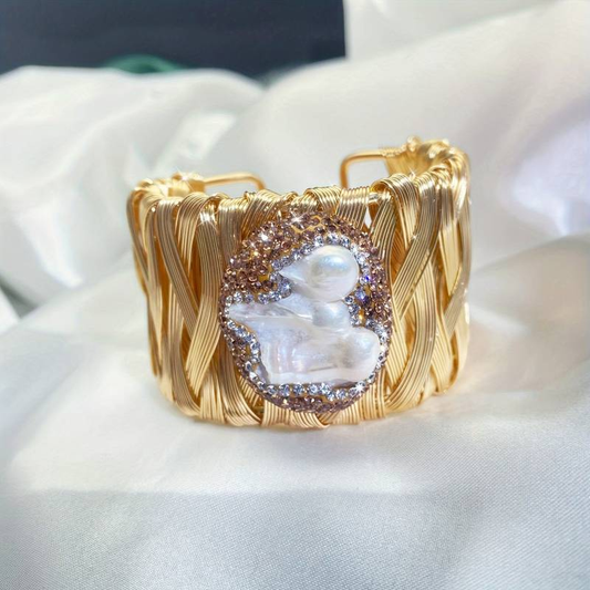 Bracelet vintage en or et pierre blanche - Lydieannejewelry