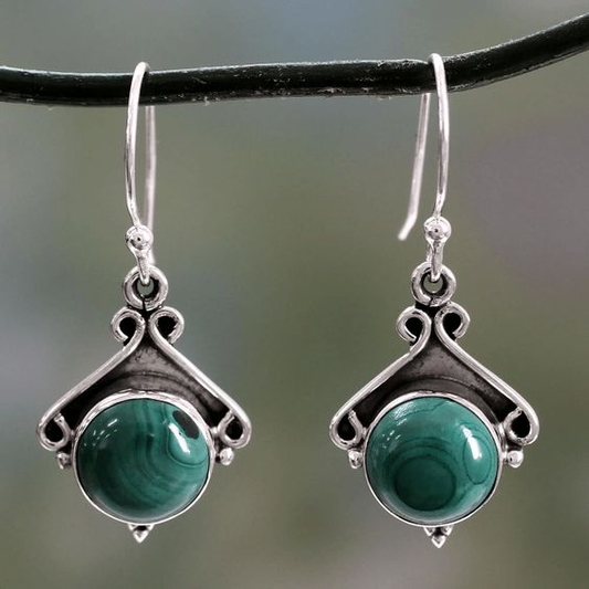 Boucles d'oreilles vintage rondes en argent vert - Lydieannejewelry