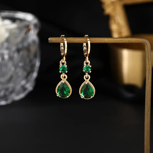 Boucles d'oreilles pendantes vintage en forme de goutte verte