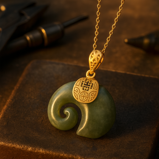 Collier pendentif éléphant en jade Hetian – chaîne plaquée or 18 carats pour femme