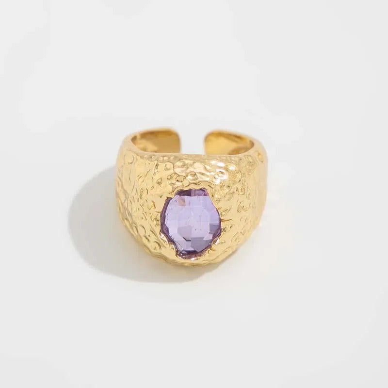 Bague ajustable en or avec pierre précieuse violet clair - Lydieannejewelry