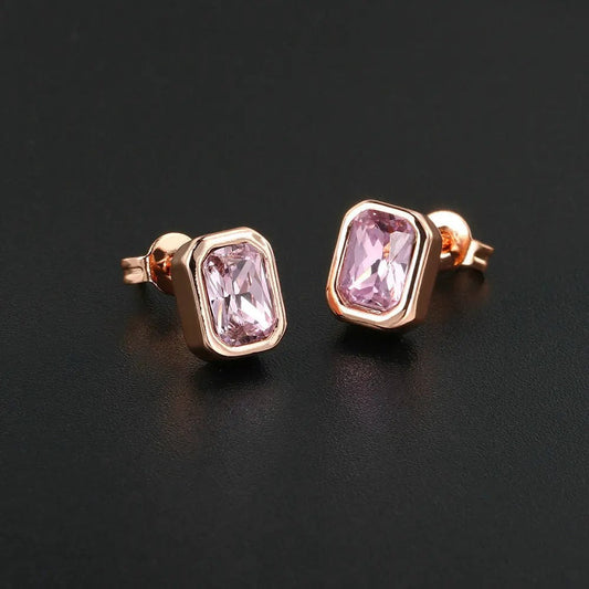 Boucles d'oreilles classiques en or rose rose à coupe rectangulaire - Lydieannejewelry