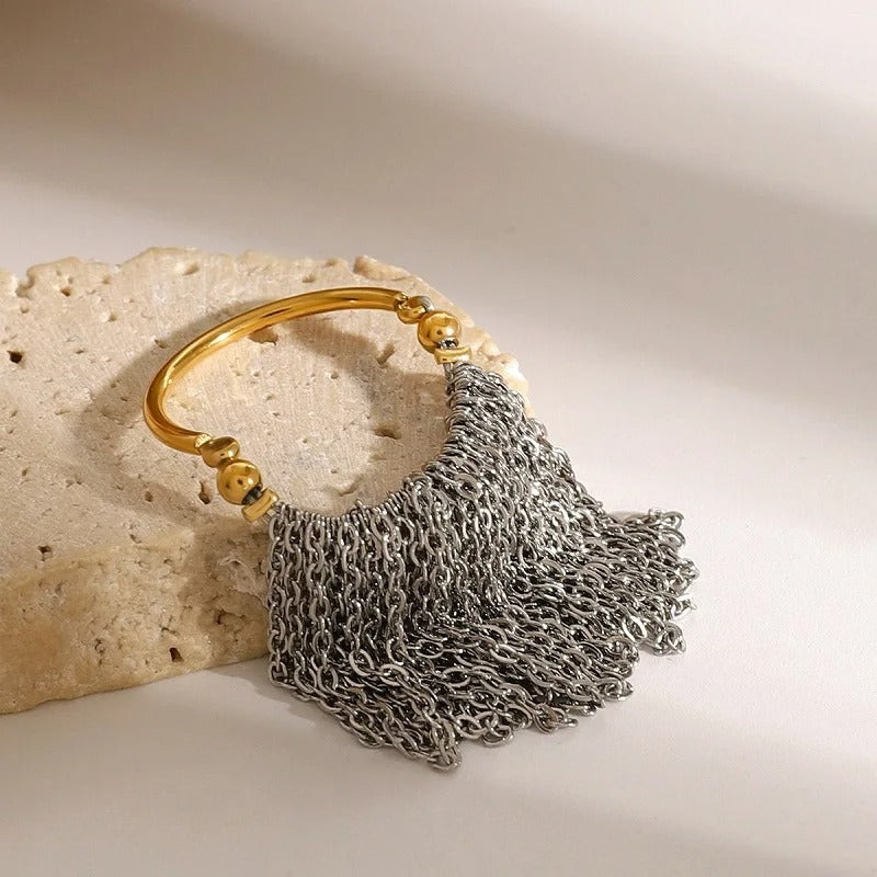 Bague ajustable avec chaîne à franges en or et argent - Lydieannejewelry