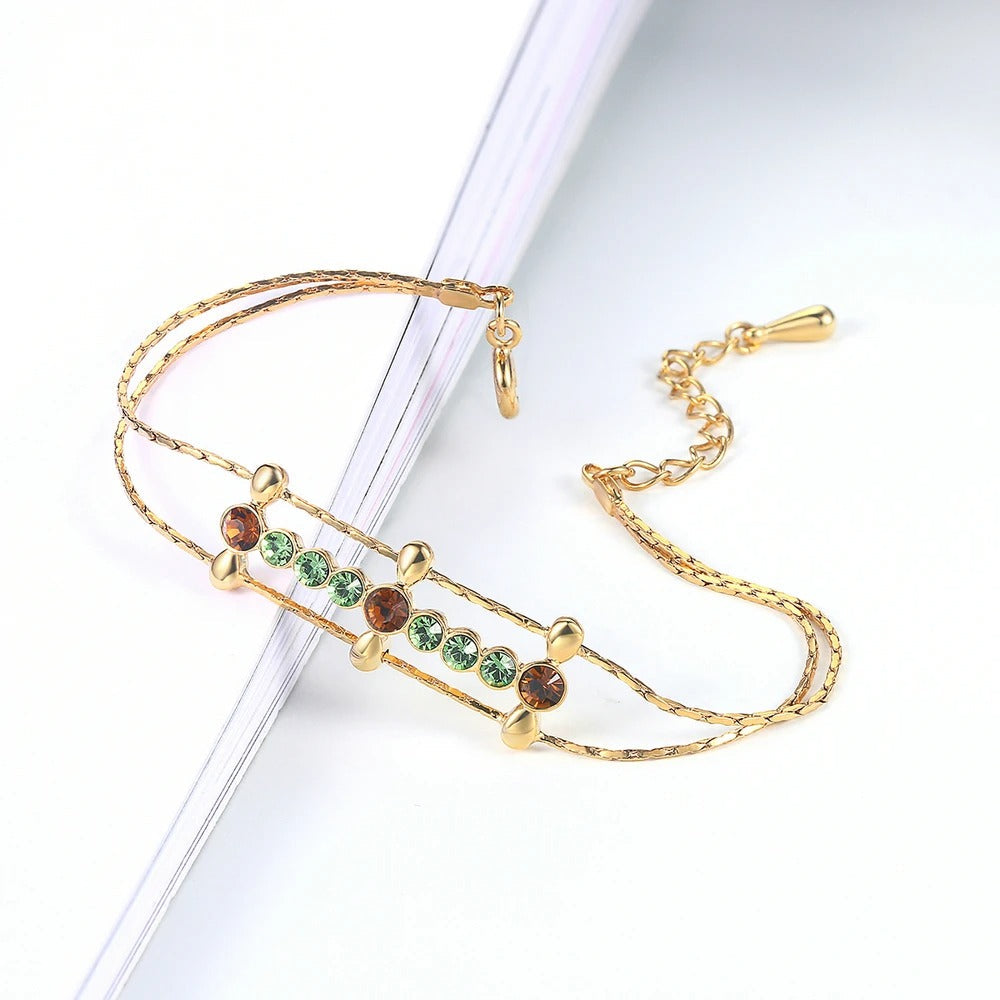 Bracelet rétro en or avec pierres précieuses vertes et marron - Lydieannejewelry