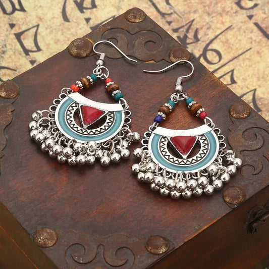 Boucles d'oreilles bohèmes géométriques rouges et bleues faites main - Lydieannejewelry