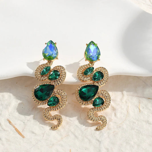 Boucles d'oreilles serpent vintage en or et cristal vert - Lydieannejewelry