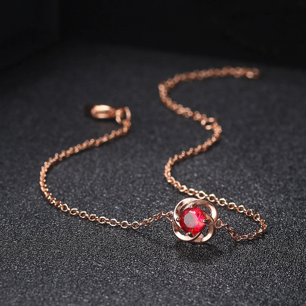 Bracelet avec pendentif fleur en cristal rouge et or rose - Lydieannejewelry