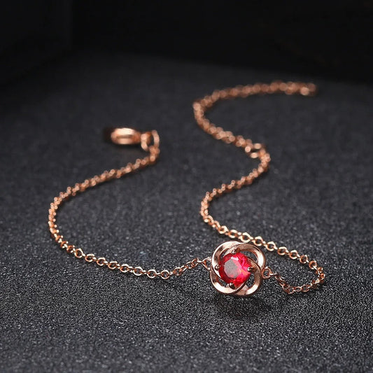 Bracelet avec pendentif fleur en cristal rouge et or rose - Lydieannejewelry