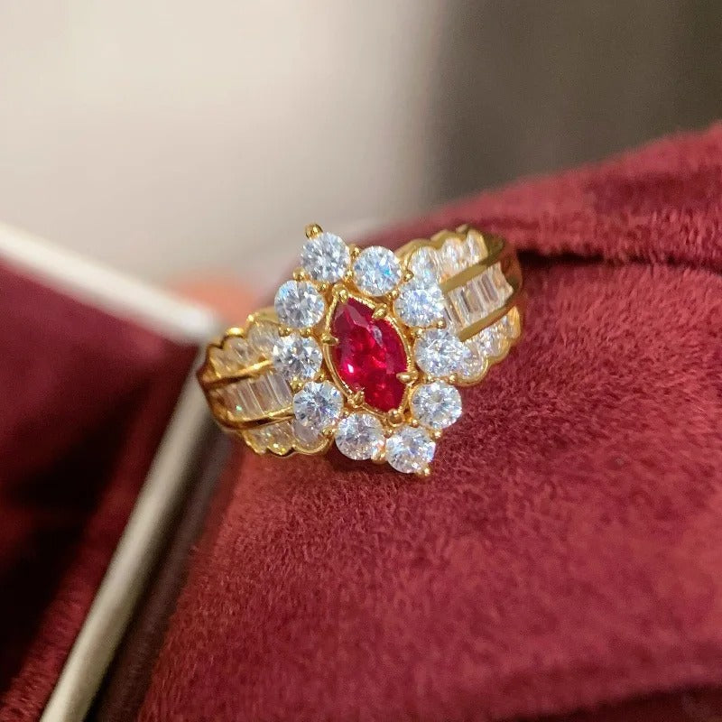 Bague ajustable classique magnifique rouge et diamant en or - Lydieannejewelry