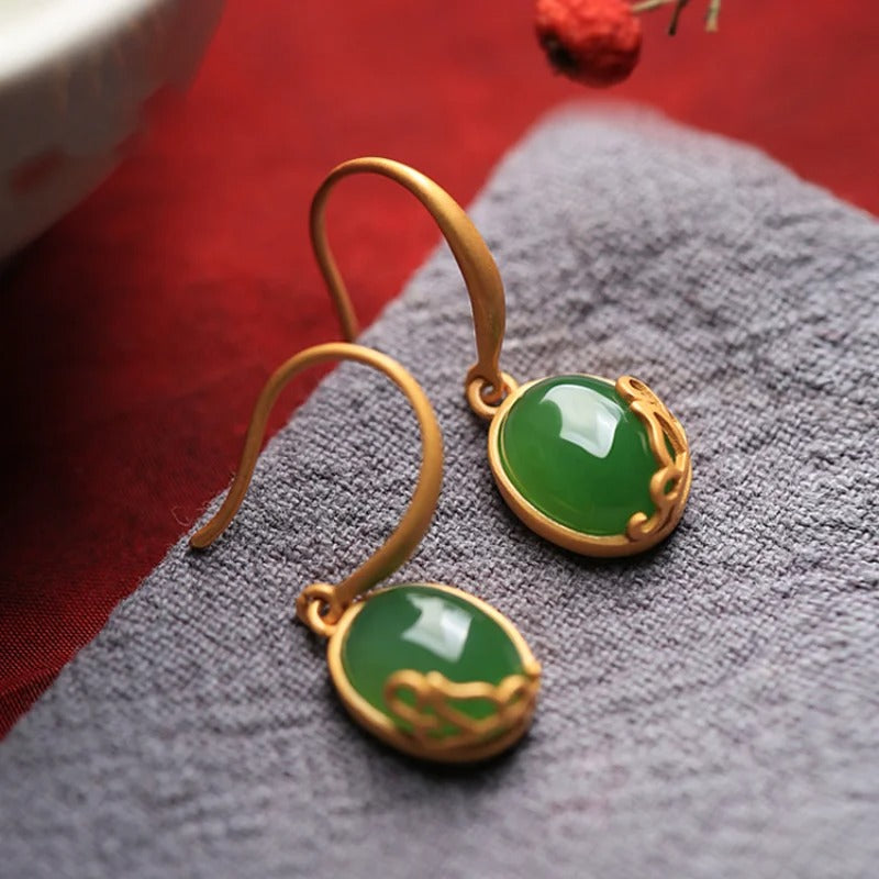 Boucles d'oreilles vintage ovales vertes pendantes pour banquet - Lydieannejewelry