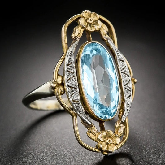 Bague bicolore en or et argent avec pierre précieuse bleue - Lydieannejewelry