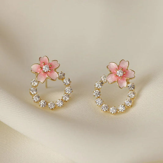 Boucles d'oreilles clous fleurs roses en or - Lydieannejewelry