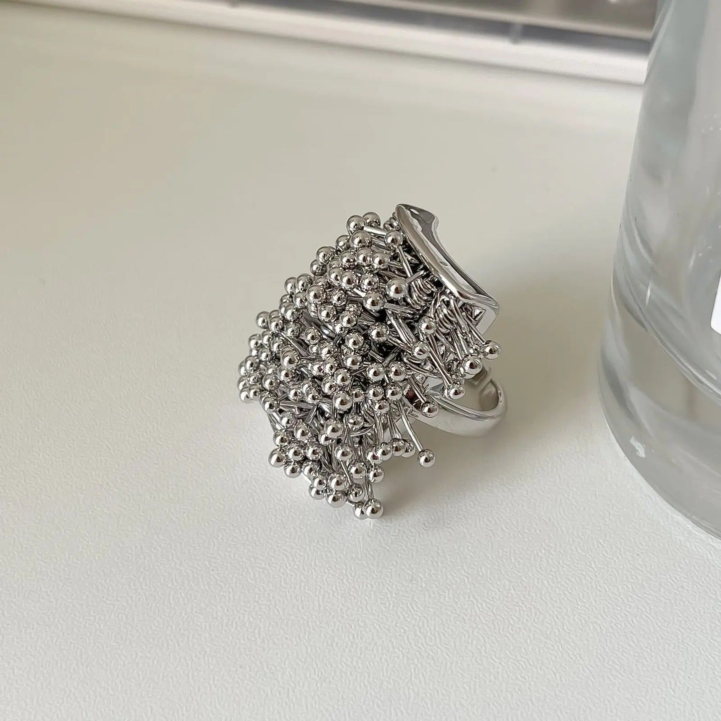 Bague ajustable unique en argent sertie de boules - Lydieannejewelry