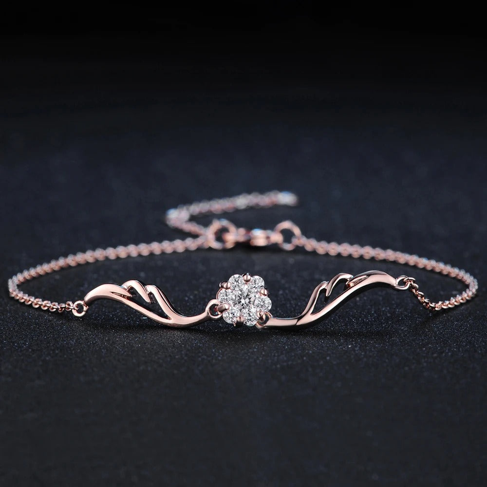 Bracelet classique en or rose avec fleurs en cristal scintillant - Lydieannejewelry
