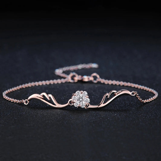 Bracelet classique en or rose avec fleurs en cristal scintillant - Lydieannejewelry