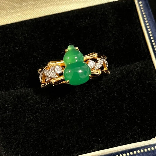 Bague ajustable vintage en bambou vert noué et diamant doré - Lydieannejewelry