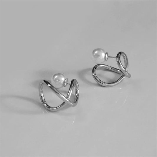 Boucles d'oreilles classiques en argent avec perles torsadées - Lydieannejewelry