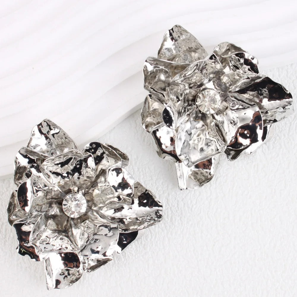 Boucles d'oreilles vintage en argent avec gros cristaux en forme de fleurs - Lydieannejewelry