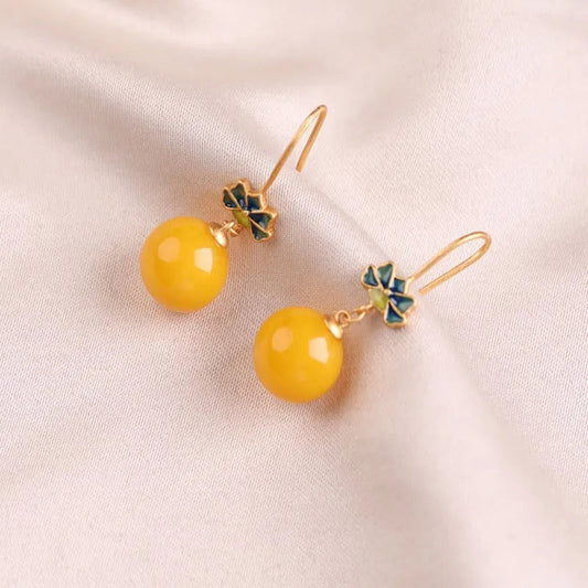 Boucles d'oreilles vintage classiques en or jaune avec pendentif fleur - Lydieannejewelry