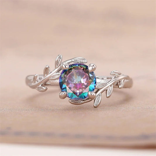 Bague colorée avec pierres précieuses inspirée d'une feuille d'argent - Lydieannejewelry