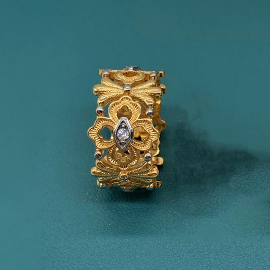 Bague ajustable classique en or et argent avec motif floral marquise - Lydieannejewelry