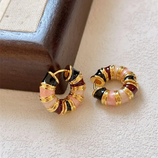 Boucles d'oreilles créoles vintage dorées et colorées - Lydieannejewelry