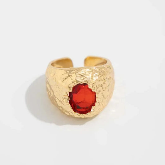 Bague ajustable avec pierre rouge au centre - Lydieannejewelry