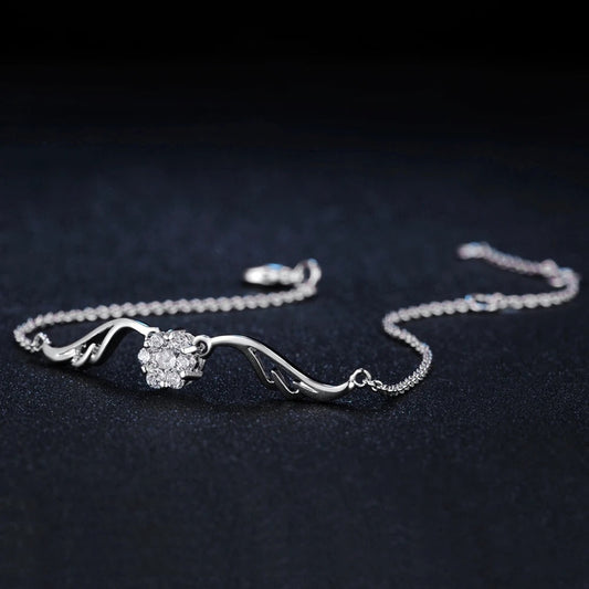 Bracelet vintage en argent avec fleurs en cristal et motif incurvé - Lydieannejewelry