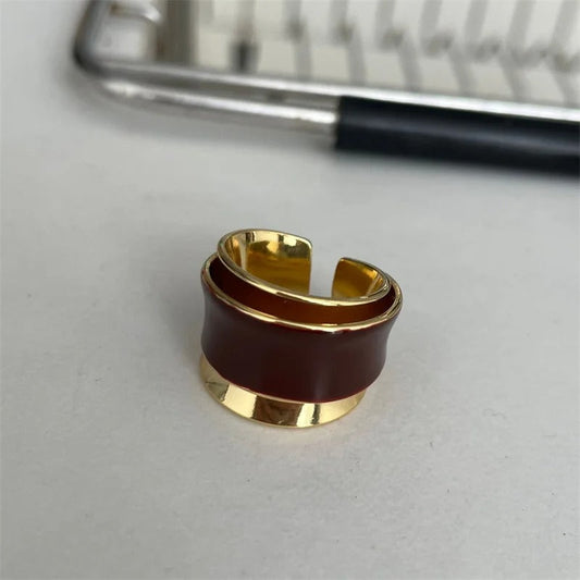 Bague ajustable rétro bicolore or et marron - Lydieannejewelry