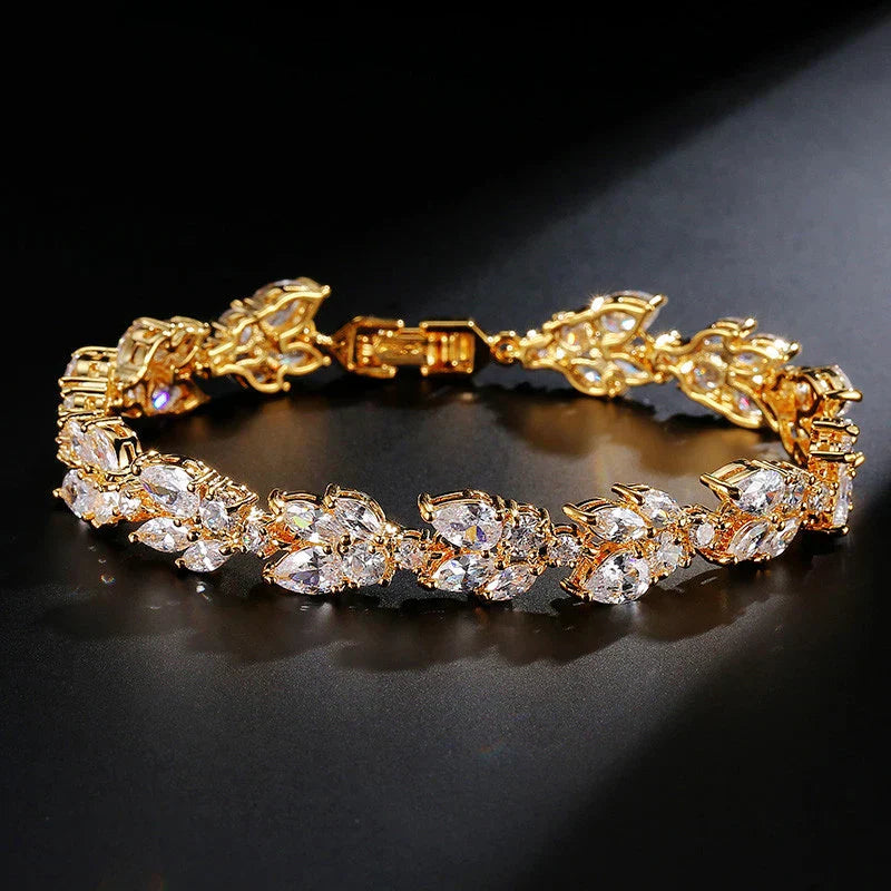 Bracelet vintage en cristal et feuilles d'or - Lydieannejewelry