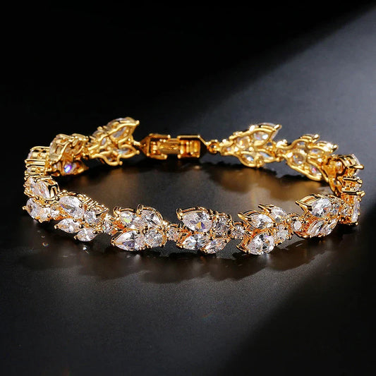 Bracelet vintage en cristal et feuilles d'or - Lydieannejewelry