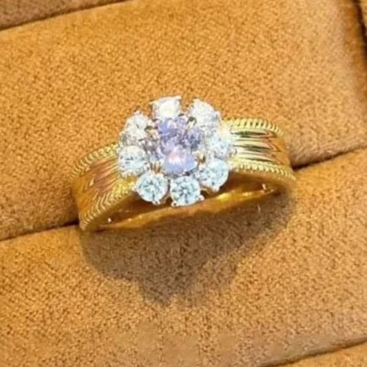 Bague ajustable vintage en or et pierres précieuses violettes avec diamants - Lydieannejewelry