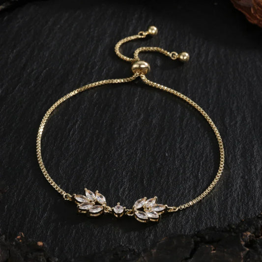 Bracelet ajustable à feuilles florales dorées - Lydieannejewelry