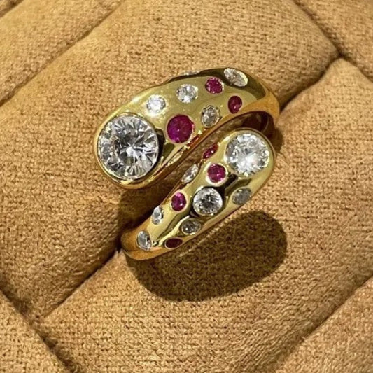 Bague ajustable vintage en or et cristal tourbillonnant avec diamant rond - Lydieannejewelry