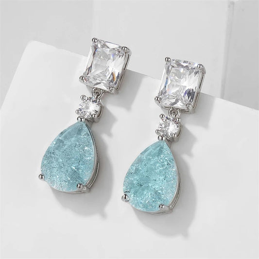 Boucles d'oreilles classiques en argent avec pierre aqua et cristal - Lydieannejewelry
