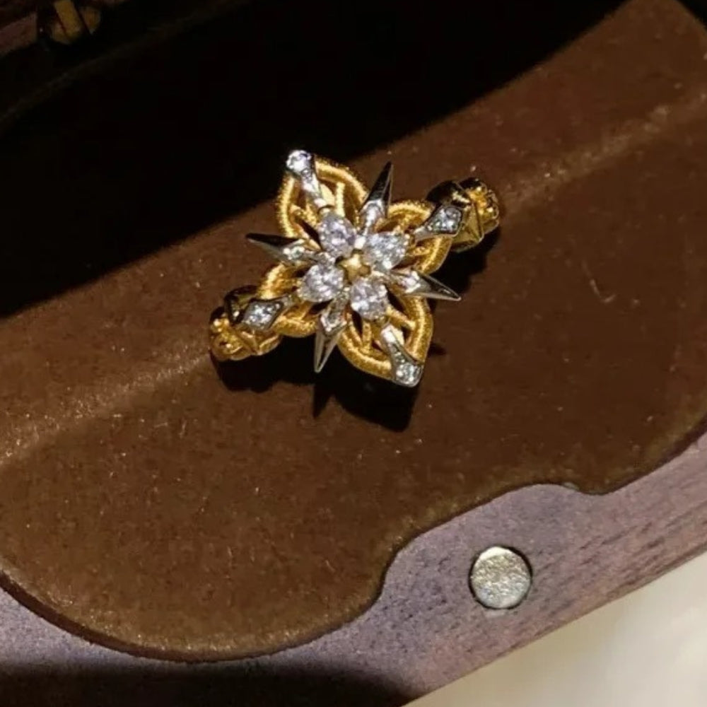 Bague vintage ajustable en or et diamants, motif floral jaune - Lydieannejewelry