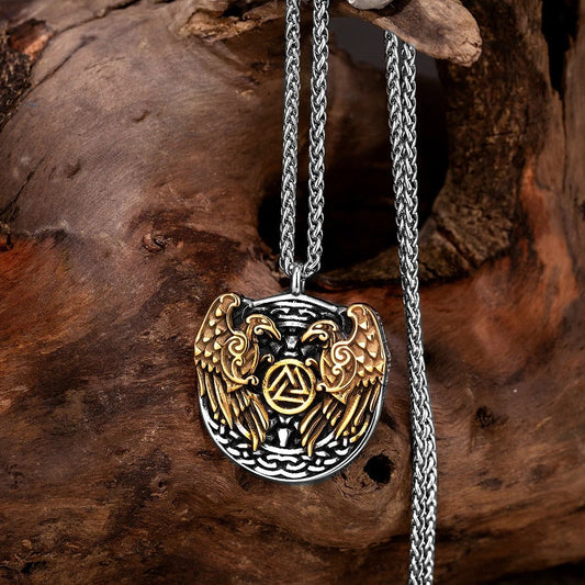 Collier vintage Viking Raven & Valknut - Lydieannejewelry