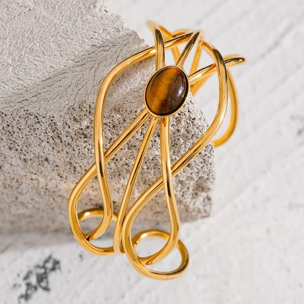 Bracelet manchette ouvert vintage avec pierres précieuses - Lydieannejewelry