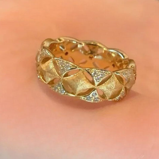 Bague creuse vintage en or et diamants double face - Lydieannejewelry