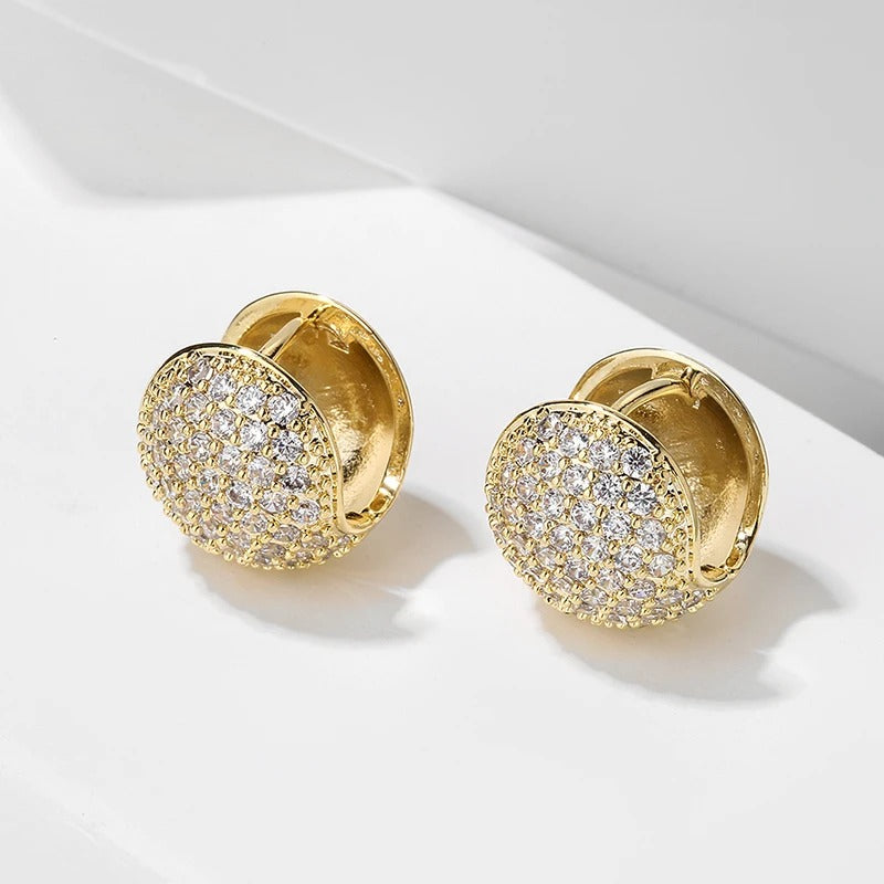 Boucles d'oreilles Huggie vintage rondes en cristal et or - Lydieannejewelry