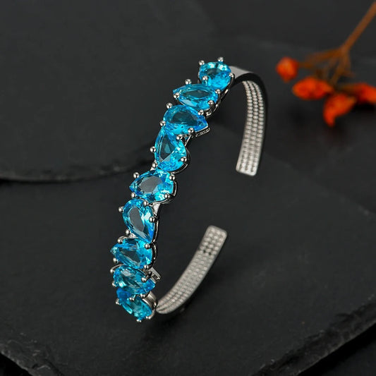 Bracelet ajustable vintage en argent et cristal bleu - Lydieannejewelry