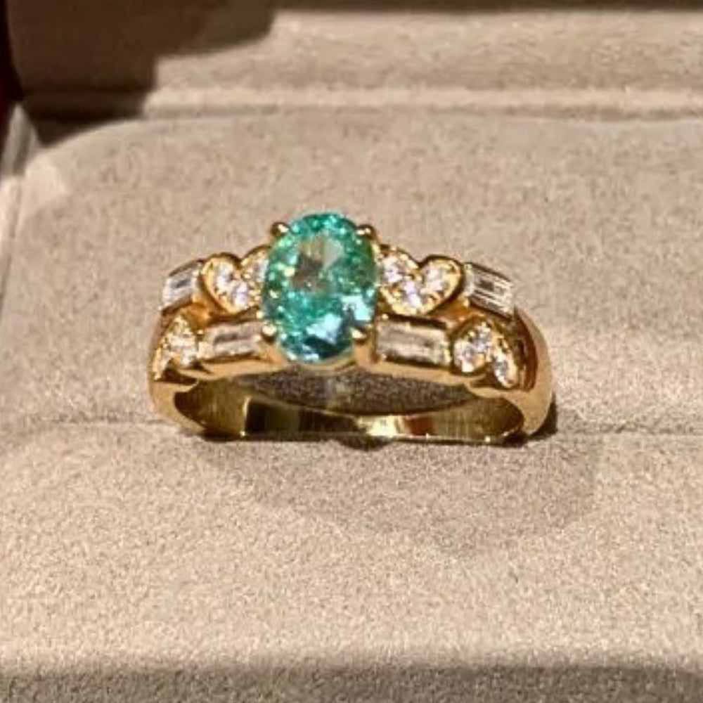 Bague ajustable classique en or et aigue-marine avec diamant en forme de cœur - Lydieannejewelry