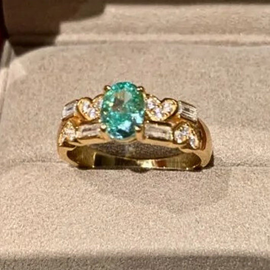 Bague ajustable classique en or et aigue-marine avec diamant en forme de cœur - Lydieannejewelry