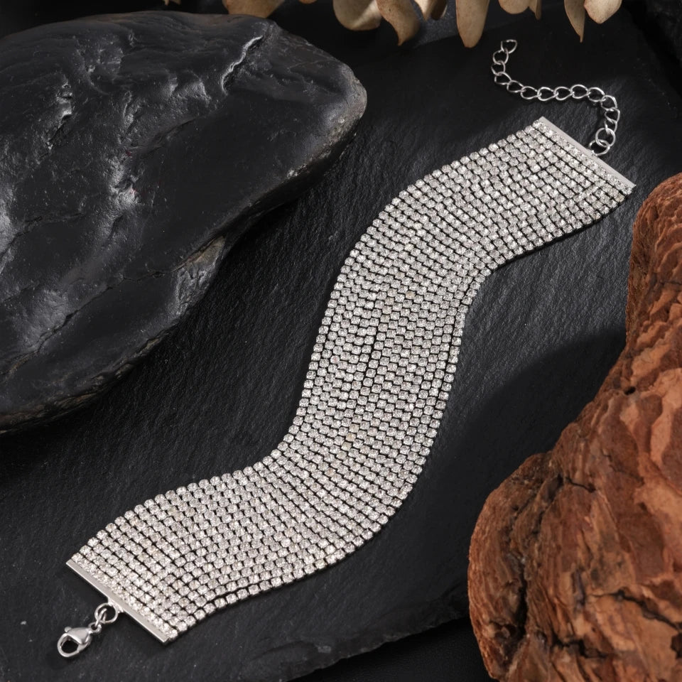 Bracelet à pompons avec chaîne en argent vintage et strass - Lydieannejewelry