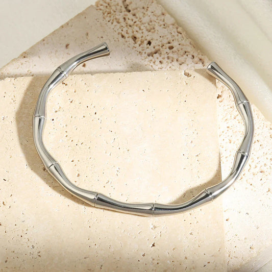 Bracelet manchette minimaliste en argent et bambou - Lydieannejewelry