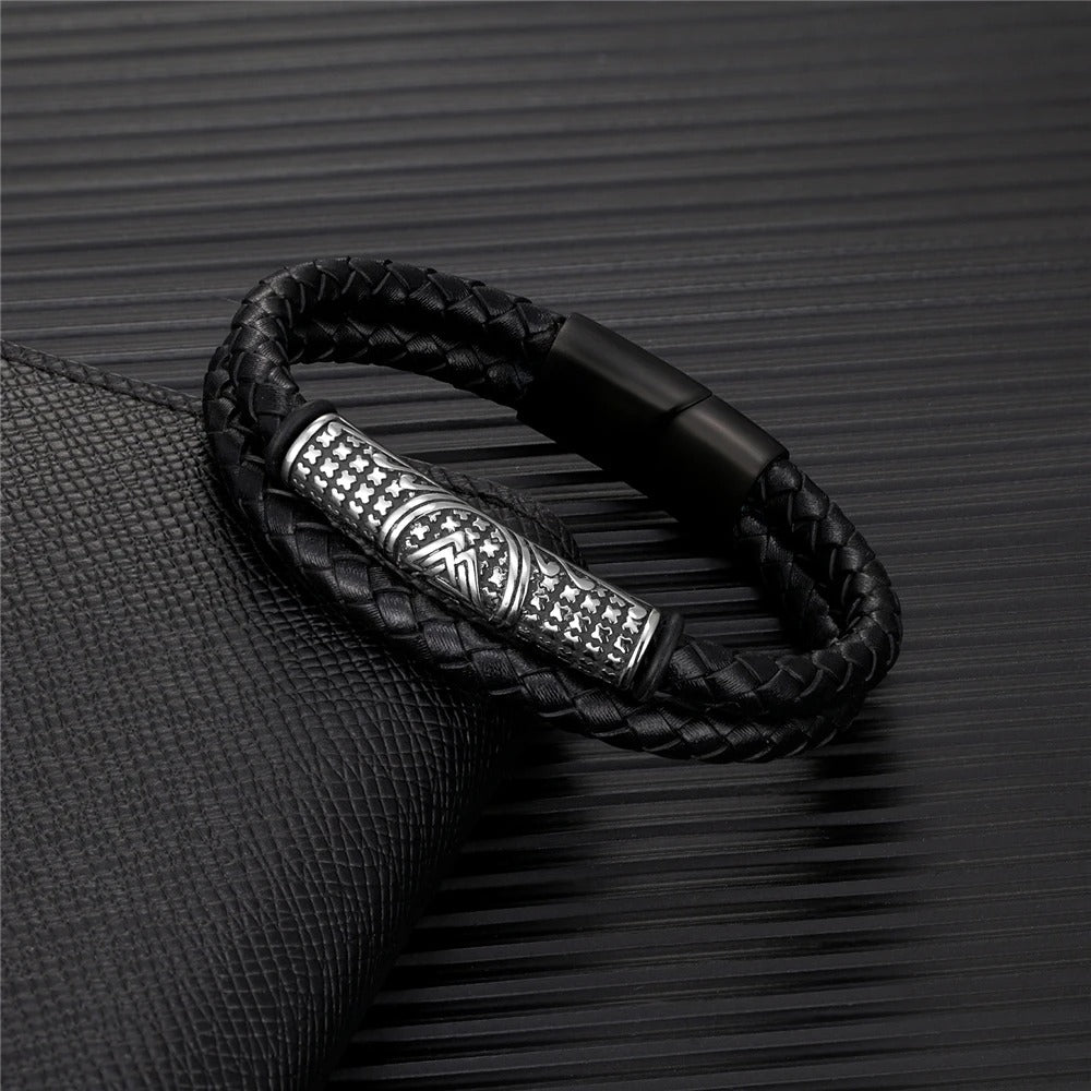 Bracelet tribal en cuir tressé avec breloques en argent - Lydieannejewelry