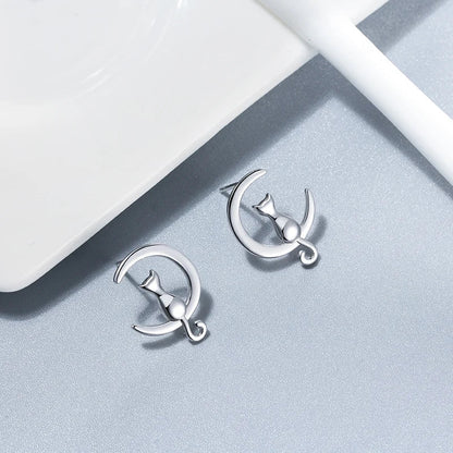 Boucles d'oreilles chat en argent sterling Moon & Cat