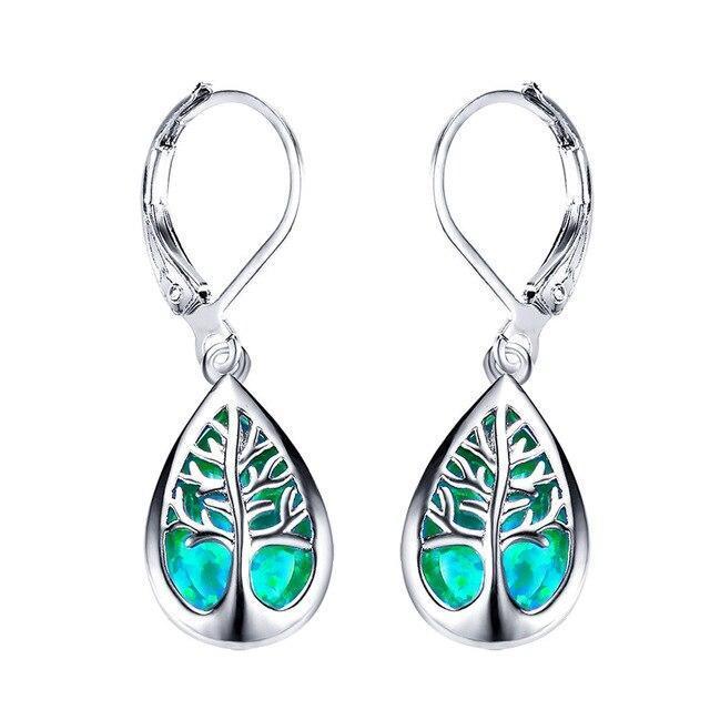 Boucles d'oreilles Arbre de vie en opale et argent